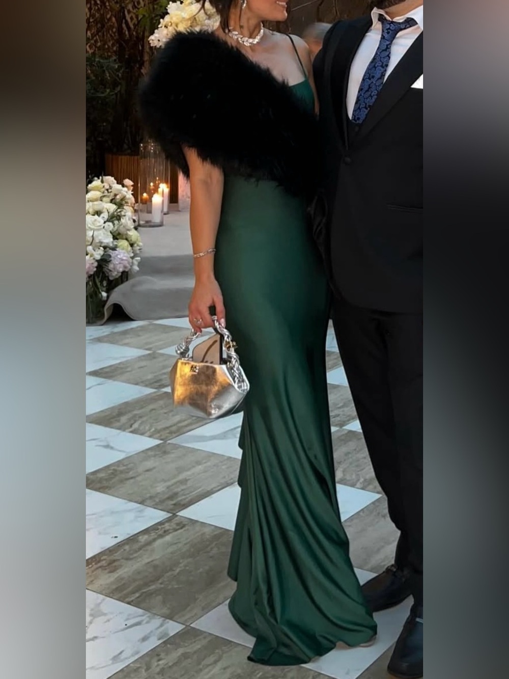 Emerald Satin Slip Evening Gown - Green